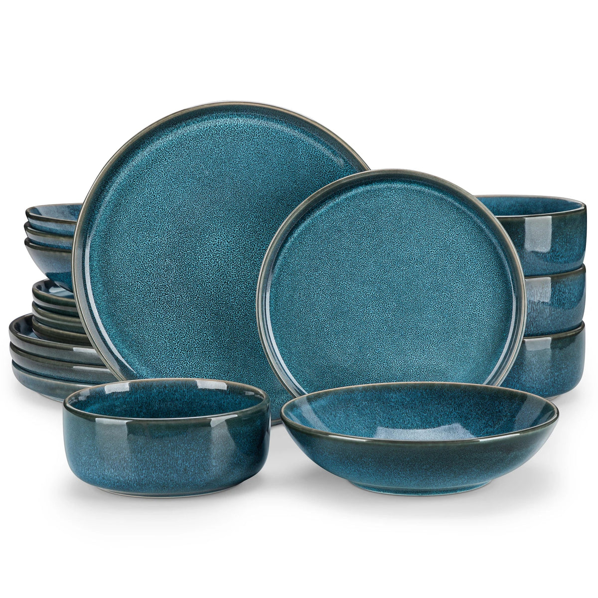 vancasso 16/32 Piece Reactive Glaze Ceramic Dinner Set Blue Tableware Set with 4/8pcs Dinner Plate/ Dessert/Soup/Bowl for 4