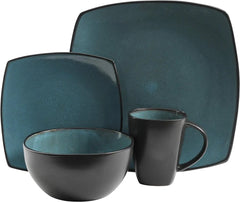 Square Reactive Glaze Stoneware Dinnerware Set, Service for 4 (16pc), Eclipse