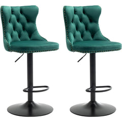 Bar Stools Set of 2,Adjustable Barstools with Back Velvet Tufted Counter Stool Modern Upholstered Bar Chairs with Nailhead