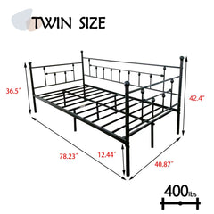 Daybed Frame Black Twin Size with Headboard Metal Steel Support Platform Mattress Foundation Bed Sofa No Box Spring