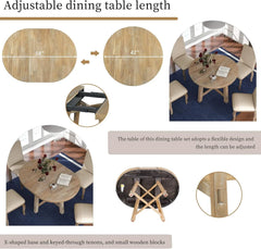 5-Piece Farmhouse Dining Table Set Wood Round Extendable Dining Table and 4 Upholstered Dining Chairs