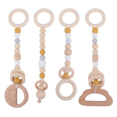 Baby Play Gym Frame Wooden Beech Activity Gym Frame Stroller Hanging Pendants Toys Teether Ring Nursing Rattle Toys Room Decor