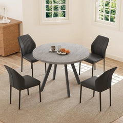 Round Dining Table Set for 4 Modern Casual Coffee Table Set for Kitchen, Living Room Space Saving Dining Table + 4 Black Chairs