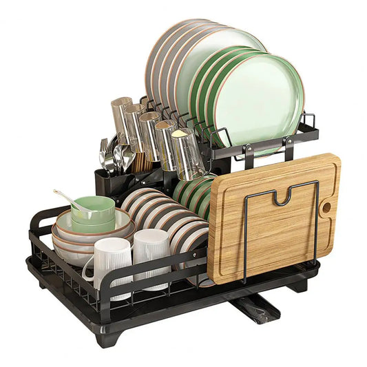 Heavy Metal Dish Rack 360-degree Rotatable Metal Dish Drying Rack with Drain Board for Kitchen Counter Storage Anti-rust Coating