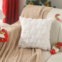 2pcs Christmas Plush Pillow Cover Single Side Embroidered Wool Snowflake Xmas Tree Pillowcase Christmas Decorations Pillow Cover