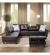 L Shaped Sofa with Ottoman Modern Sectional Living Room,Bedroom,Office,L Couch Brown