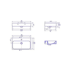 Rectangular White Ceramic Bathroom Sink Wall Mounted/Vessel Overflow 1 Hole Modern Design 30x18.9x5.1 080000-U