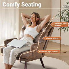 Lazy Accent Chair with Ottoman Set Indoor, Cozy Chaise Lounge Chairs Comfy Reading Book Chair with Ottomans Faux Leather