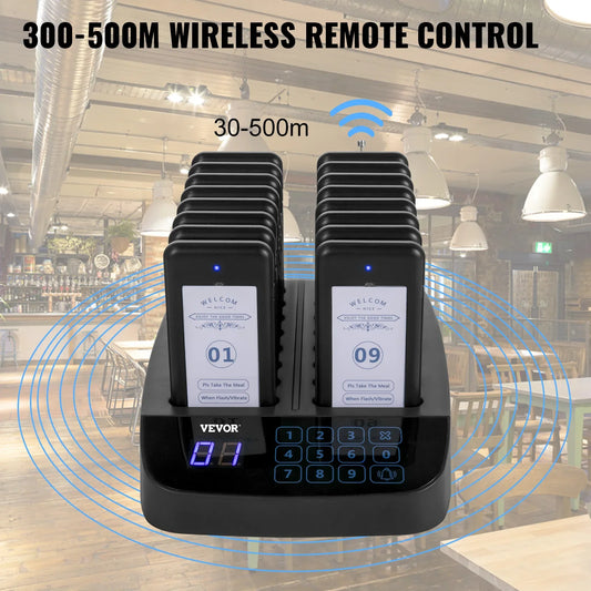 VEVOR Wireless Restaurant Buzzer Pager 10-20 Coasters Paging Guest Calling Queuing System Touch Screen for Coffee Dessert Shop