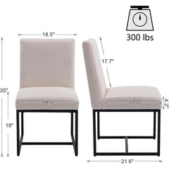 Dining Chair Set, Linen Fabric Kitchen & Dining Room Chairs, Upholstered Dinner Chairs Side Chair with Black Finish Metal Frame