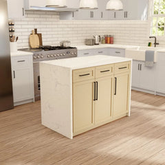 48-inch Kitchen Island (Engineered Marble): Includes Gray Oak Kitchen Island Cabinet with Engineered Marble Waterfall Countertop