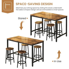 Dining Table Set for 4 Bar Kitchen Table and Chairs for 4, 5 Piece Dining Set Counter Height Dinner table with 4 Bar Stool