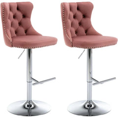 Bar Stools Set of 2,Adjustable Barstools with Back Velvet Tufted Counter Stool Modern Upholstered Bar Chairs with Nailhead