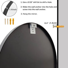 Black Round Mirror, Round Mirror 24 inch, Black Circle Mirror Metal Frame, Round Wall Mounted Mirrors for Living room, Bathroom,