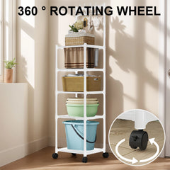 5 Tier Storage Shelves 110LBS Heavy Duty Shelving Unit Storage Rack w/Rolling Wheel for Laundry Bathroom Kitchen Garage