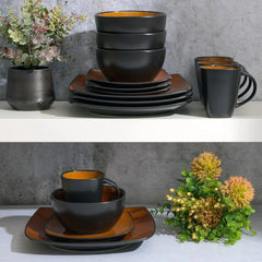 Square Reactive Glaze Stoneware Dinnerware Set, Service for 4 (16pc), Eclipse