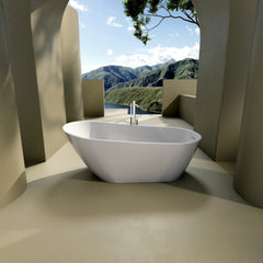 Glossy Acrylic Freestanding Soaking Bathtub with Chrome Overflow and Drain