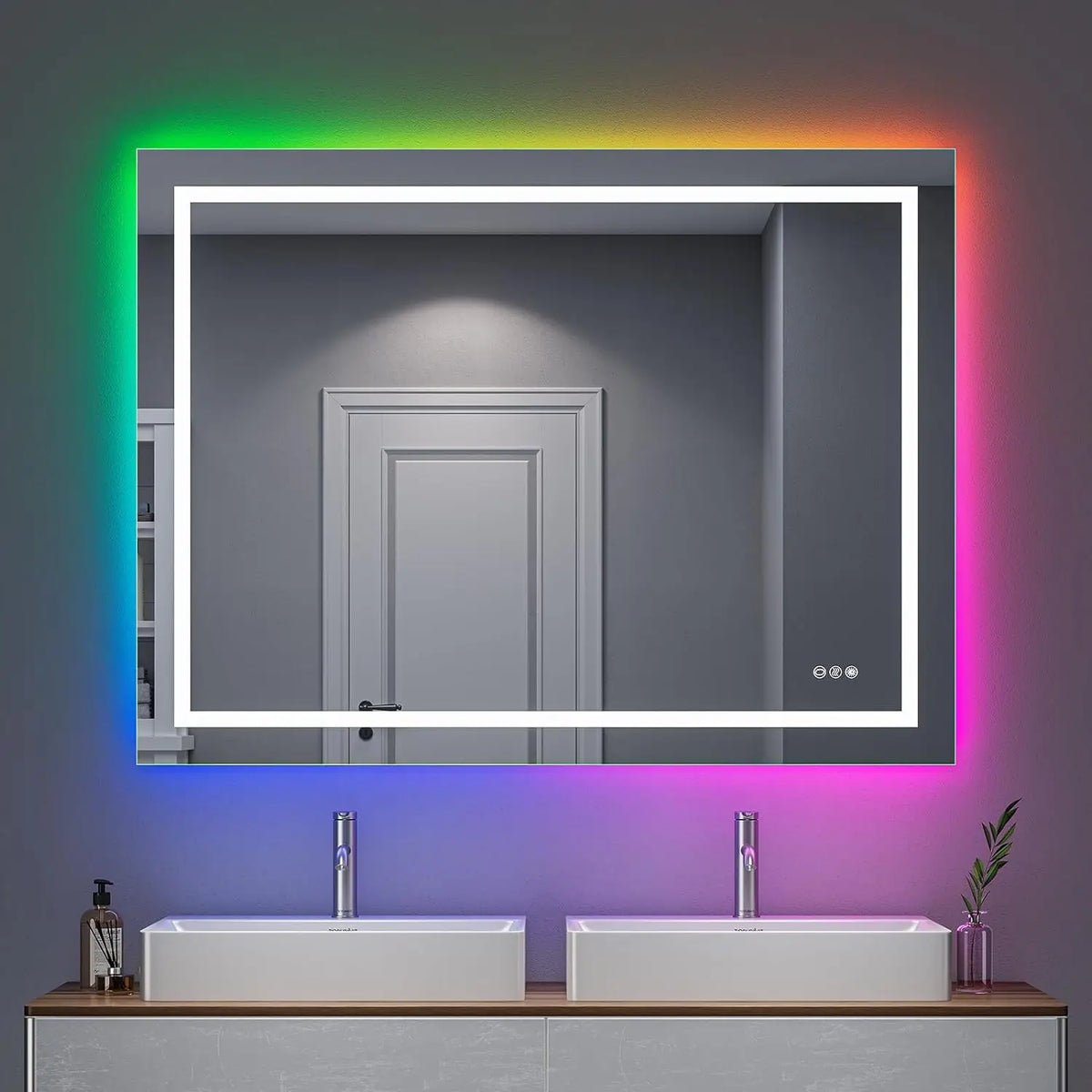 Inch RGB LED Bathroom Mirror with Lights Anti-Fog DimmableMemory Smart Lighted Makeup Mirror Wall-Mounted Bathroom