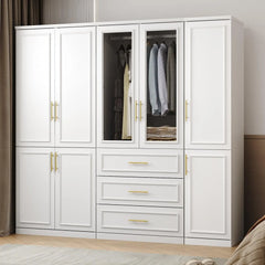 Wardrobe Armoire with 8 Doors, Drawers, Storage Shelves & Hanging Rods, Wooden Closet Storage Cabinet for Bedroom, Wardrobes