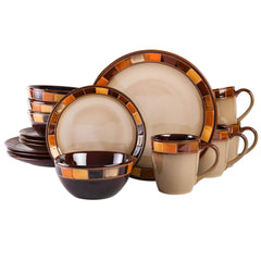 16-piece Dinnerware Set, Tableware Set Service for 4, Beige and Brown