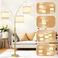 3 Lights Arc Floor Lamps for Living Room,Modern Tall Standing Lamp Hanging Over The Couch with Shades & Heavy Base