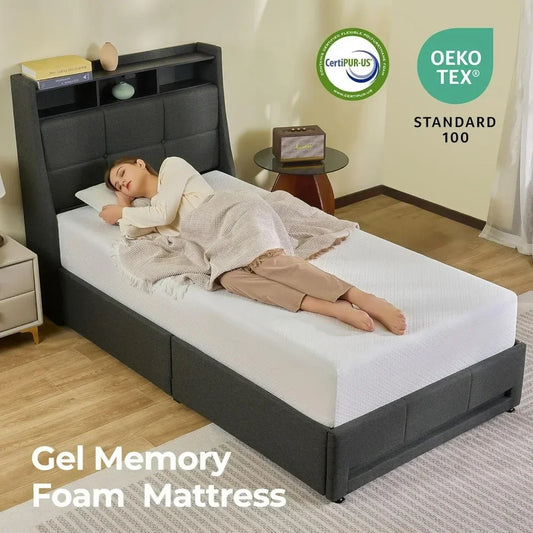 Twin Size Mattress, 6 Inch Gel Memory Foam Mattress in a Box, Fiberglass Free, Breathable for Cooler Sleep Supportive Mattres