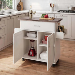 Kitchen Cabinets Luxury Mobile Kitchen Island Style Handcart with Waterproof Top and Storage Cabinet with Adjustable Shelf