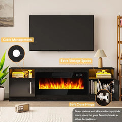 Fireplace TV Stand Entertainment Center with 36" Fireplace, 70" Wooden TV Stand for TVs Up to 80",Media TV Console