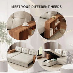 Pull Out Couch with Storage Chaise and Armrests,Convertible Sectional Sleeper Sofa Bed W/Removable Back Cushions