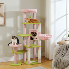 Cactus Tall Cat Tree for Large Cat Multi-Level Cat Tower for Indoor Cats Cat Condo with Large Hammock Scratching Post  2 Perches