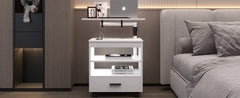 LED Nightstand w/ Charging Station & Sockets, Modern Bedside Table, Large Side End Table, Laptop Tray Workstation, Movable Wheel