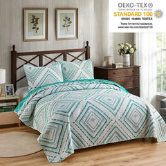 3-Piece Quilt Set with 2 Pillow Shams- Boho Reversible Soft and Lightweight Quilt Bedding Bedspread Coverlet Set