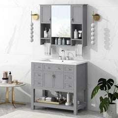 bathroom organizers, Bathroom Vanity with Single Sink Combo, Modern Bathroom Sink Cabinet with Soft Closing Doors & Drawers & Op