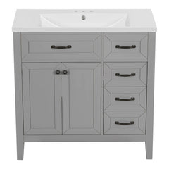 36" Bathroom Vanity with Sink Combo, Bathroom Cabinet with Drawers, Solid Frame and MDF Board, Grey