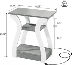 End table Set of 2 with Charging Station, Side Table with USB Ports and Outlets, Nightstand,3 Tier End table with Storage Shelf