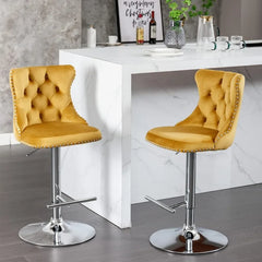 Bar Stools Set of 2,Adjustable Barstools with Back Velvet Tufted Counter Stool Modern Upholstered Bar Chairs with Nailhead