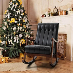 Fabric padded seat, comfortable rocking chair in the living room made of solid wood, modern high back armchair, adult singlesofa