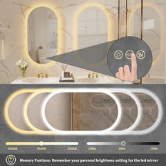 Led Bathroom Mirror for Wall Mounted Oval Lighted Vanity Mirror with Lights Backlit, Frameless Wall Mirror with Lights Anti-Fog