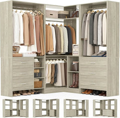 Closet System with 3 Sets, 86.8" Closet Organizer System with 6 Drawers & 4 Hanging Rods, Freestanding Wardrobe