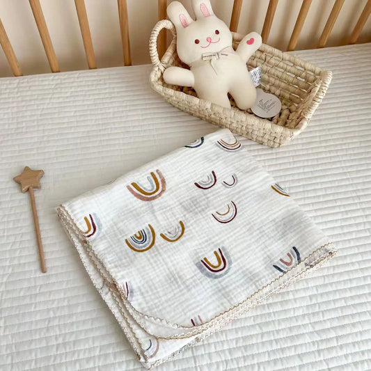 110*130cm Baby Muslin Blanket Gauze Thin Quilt Floral Print Double Layer Cotton Swaddle Blanket Stroller Cover Kids Bedding