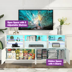 70 Inch LED TV Stand for 70/75/80 Inch TV,Modern Entertainment Center with Storage Shelves and Doors,High Gloss TV Cabinet