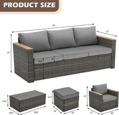 Exclusive Quick Install Patio Furniture Set w/Ottoman,Durable Wicker Outdoor Couch Patio Sectional Sofa Conversation Sets