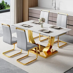 63” Glass Dining Table Set for 4,Modern Dining Room Table Set for 4,Kitchen Table and PU Leather Chairs for 4, Glass Top