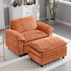 51.9" Oversized Cloud Accent Chair with Ottoman, Modern Chaise Lounge door, Comfy Chenille Single Sofa Couch Chair