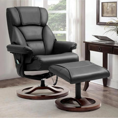 Electric Massage Recliner with Ottoman, Swivel Lounge Chair with Massage, Faux Leather Recliner with Adjustable Back