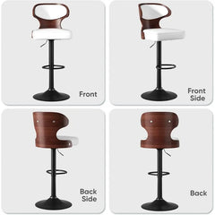 Bar Stools Set of 2 Seat Adjustable Height 24.5-33.5IN - Bentwood Swivel Barstools with Back & Footrest