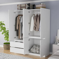 Large Armoire Wardrobe Closet with Drawers and Shelves, White Bedroom Armoires, Wooden Freestanding Wardrobe Armoire for Bedroom