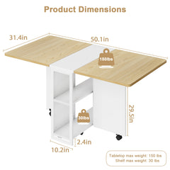 Folding Dining Table with Storage Racks with 2 Tier Storage-Extendable Drop Leaf Farmhouse Wood Kitchen Dining Room Tables Set