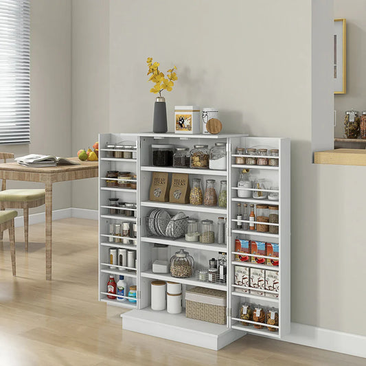 HOMCOM Kitchen Pantry Storage Cabinet W/ 5-tier Shelving 12 Spice Racks