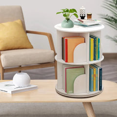 360° 2-Layer Rotating Bookshelf Bookcase,Freestanding Storage Shelf Display Rack